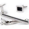 Black Silver Square Men's Accessory Box 3 Piece Collection Set