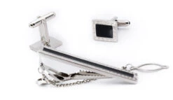 Black Silver Square Men's Accessory Box 3 Piece Collection Set