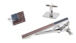 Silver American Flag Men's Accessory Box 3 Piece Collection Set
