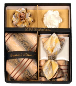 Golden Floral Pattern Men's Accessory Collection Box 6 Piece Set