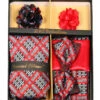 Red And Check Pattern Men's Accessory Collection Box 6 Pieces Set