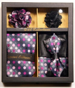 Hot Pink And Black Men's Accessory Collection Box 6 Piece Set