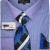 Blue Mini-Houndstooth Dress Shirt Set With Tie And Handkerchief