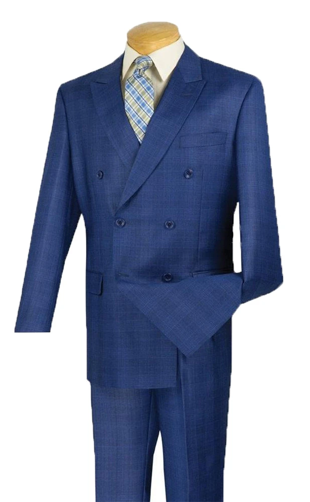 Alexander Collection - Blue Double Breasted 2 Piece Suit Regular Fit Glen Plaid 1 Alexander Collection - Blue Double Breasted 2 Piece Suit Regular Fit Glen Plaid