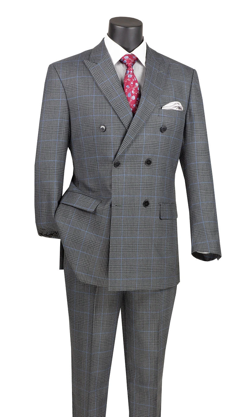Alexander Collection - Charcoal Double Breasted 2 Piece Suit Regular Fit Tone On Tone Windowpane 1 Alexander Collection - Charcoal Double Breasted 2 Piece Suit Regular Fit Tone On Tone Windowpane