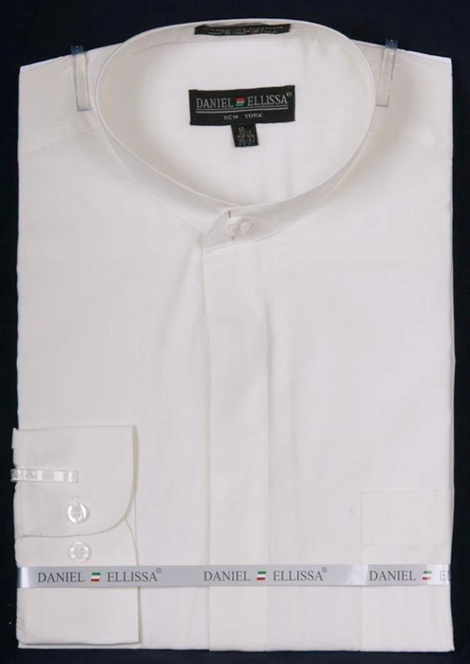 Basic Banded Collar Dress Shirt In Ivory 1 Basic Banded Collar Dress Shirt In Ivory