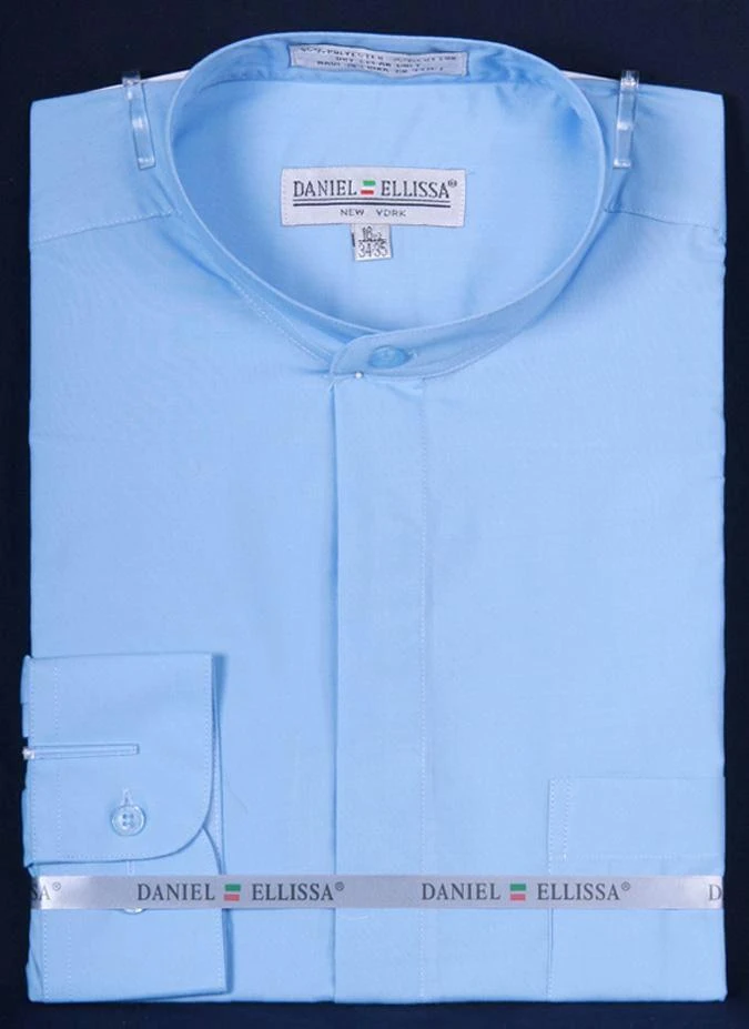 Basic Banded Collar Dress Shirt In Light Blue 1 Basic Banded Collar Dress Shirt In Light Blue