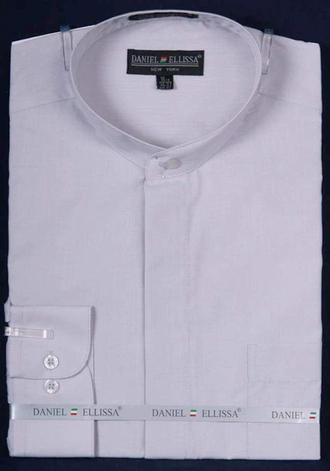Basic Banded Collar Dress Shirt In Silver 1 Basic Banded Collar Dress Shirt In Silver