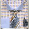 French Cuff Cotton Shirt In Blue With Tie, Cuff Links And Handkerchief
