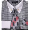 Black Houndstooth Dress Shirt Set With Cuff