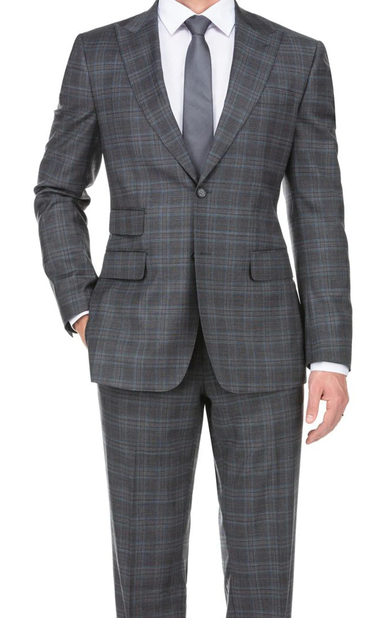English Laundry 2-Piece Gray Plaid Wool Blend Slim Fit Dress Suit 1 English Laundry 2-Piece Gray Plaid Wool Blend Slim Fit Dress Suit