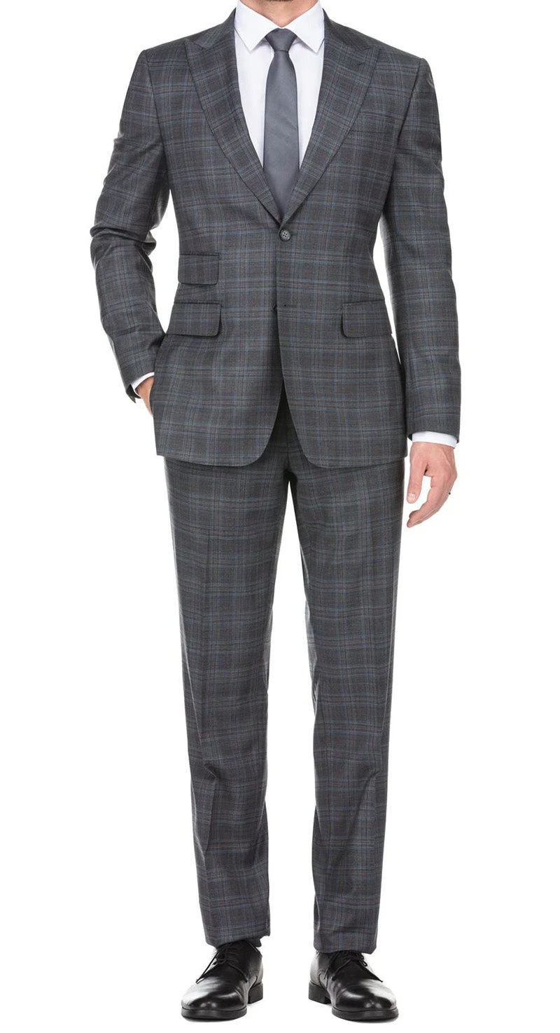 English Laundry 2-Piece Gray Plaid Wool Blend Slim Fit Dress Suit 2 English Laundry 2-Piece Gray Plaid Wool Blend Slim Fit Dress Suit - Image 2