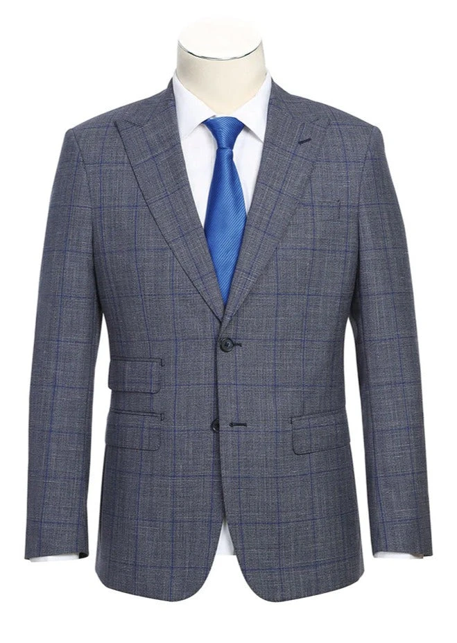 English Laundry 2-Piece Gray With Blue Windowpane Suit Wool Blend 1 English Laundry 2-Piece Gray With Blue Windowpane Suit Wool Blend