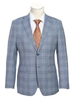 English Laundry 2-Piece Light Gray With Blue Check Suit Wool Blend