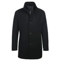 English Laundry Black Slim Fit Wool Blend Short Coat With Detachable Full Zipper