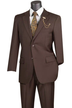 Nola Collection - Brown Regular Fit 2 Piece Suit Flat Front Pants With 2″ Elastic Waist Band