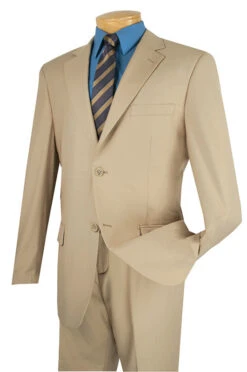 Nola Collection - Light Beige Regular Fit 2 Piece Suit Flat Front Pants With 2″ Elastic Waist Band
