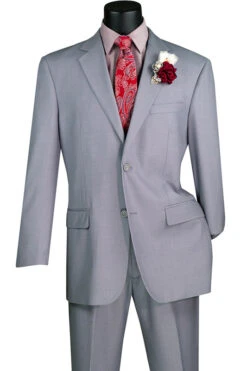 Nola Collection - Light Gray Regular Fit 2 Piece Suit Flat Front Pants With 2″ Elastic Waist Band