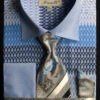 French Cuff Printed Tone On Tone Shirt In Blue With Tie, Cuff Links And Handkerchief