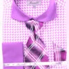 French Cuff Checker Pattern Cotton Shirt In Lilac With Tie, Cuff Links And Handkerchief