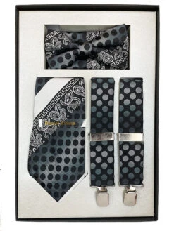Paisley And Dotted Mixed Pattern Men's Accessory Collection Box 4 Piece Set