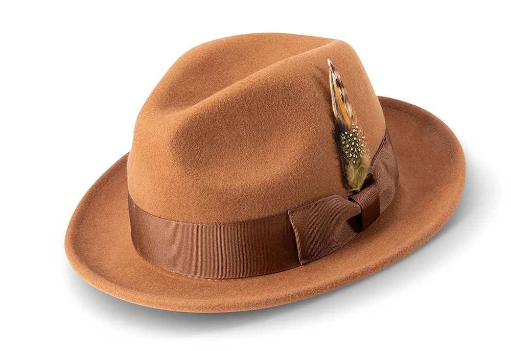 Men's Saddle Wool Felt Fedora Hat Snap Brim Crushable 1 Men's Saddle Wool Felt Fedora Hat Snap Brim Crushable