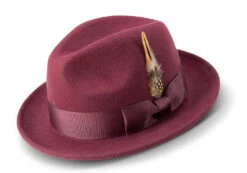 Men's Wine Wool Felt Fedora Hat Snap Brim Crushable