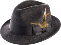 Men's Charcoal Wool Felt Fedora Hat Snap Brim Crushable