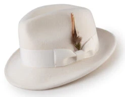 Men's White Wool Felt Fedora Hat Snap Brim Crushable