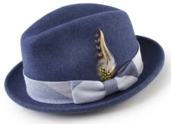 Wool Felt Fedora With Feather Accent In Navy