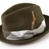 Wool Fedora With Feather Accent In Olive