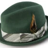 Wool Felt Pinch Front Fedora With Feather Accent In Hunter Green