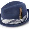 Wool Felt Pinch Front Fedora With Feather Accent In Navy