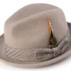 Wool Felt Pinch Front Khaki Fedora With Feather Accent