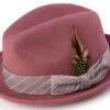 Wool Felt Pinch Front Mauve Fedora With Feather Accent