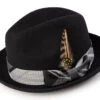 Wool Felt Pinch Front Black Fedora With Feather Accent
