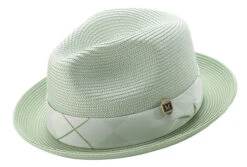 Braided Two Tone Stingy Brim Pinch Fedora Hat In Apple