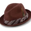 Cognac 2" Brim Matching Ribbon Wool Felt Fedora Hat