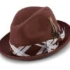 Cognac 2" Brim Plaid Ribbon Wool Felt Dress Hat