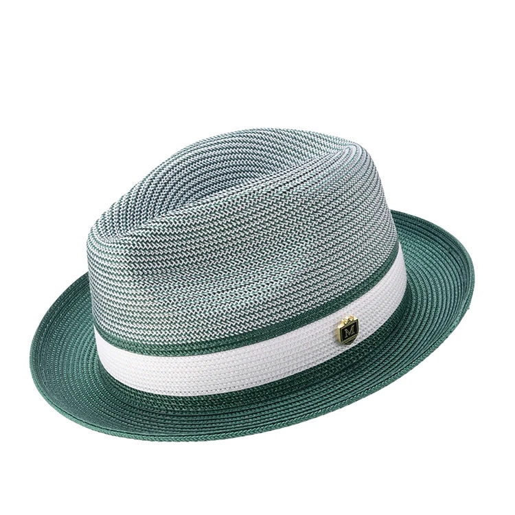 Men's Braided Two Tone Pinch Fedora Hat In Emerald 1 Men's Braided Two Tone Pinch Fedora Hat In Emerald