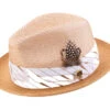 Cognac 2" Brim Pinch Braided Fedora With Matching Plaid Ribbon