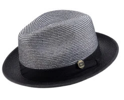 Black 2" Brim Pinch Braided Fedora With Matching Ribbon