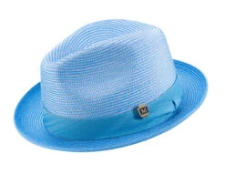 Aqua 2" Brim Pinch Braided Fedora With Matching Ribbon