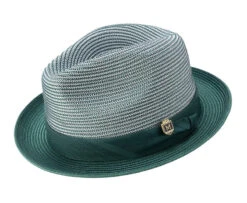Emerald Green 2" Brim Pinch Braided Fedora With Matching Ribbon