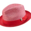 Red 2" Brim Pinch Braided Fedora With Matching Ribbon
