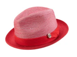 Red 2" Brim Pinch Braided Fedora With Matching Ribbon