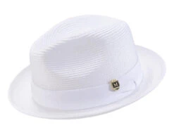 White 2" Brim Pinch Braided Fedora With Matching Ribbon