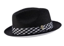 Black Stingy Brim Pinch Fedora With White Bottom