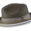 Olive Braided Stingy Brim Pinch Fedora With White Bottom