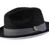 Black Braided Stingy Brim Pinch Fedora With White Bottom